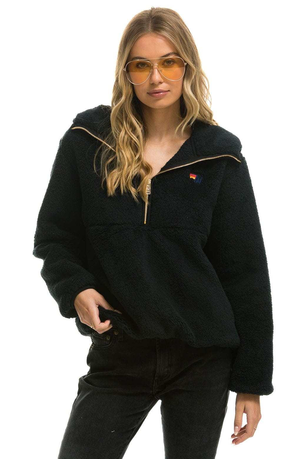 Classic TEDDY UNISEX HOODED HALF ZIP JACKET - BLACK