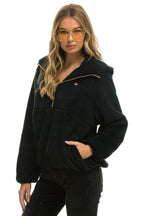 Classic TEDDY UNISEX HOODED HALF ZIP JACKET - BLACK