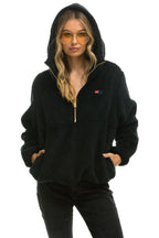 Classic TEDDY UNISEX HOODED HALF ZIP JACKET - BLACK