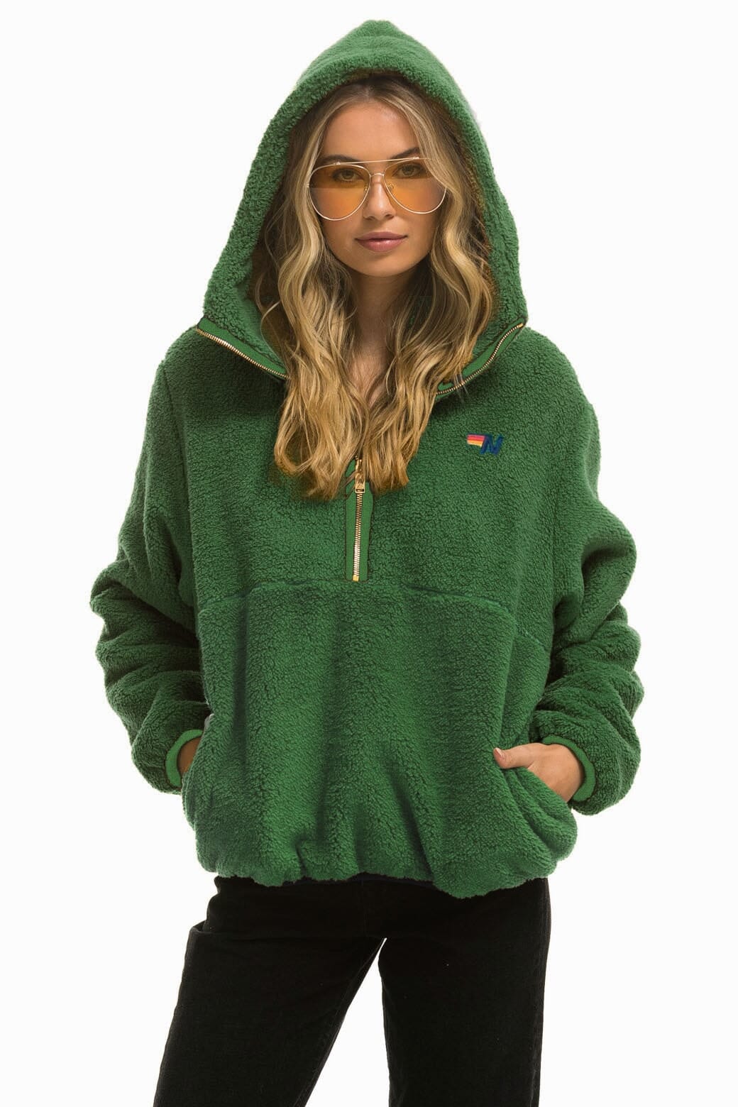 Classic TEDDY UNISEX HOODED HALF ZIP JACKET - GARDEN GREEN