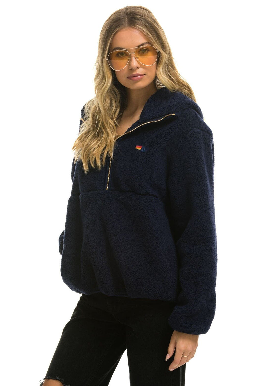 Classic TEDDY UNISEX HOODED HALF ZIP JACKET - NAVY