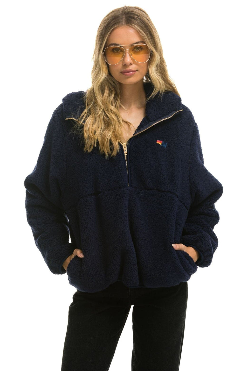 Classic TEDDY UNISEX HOODED HALF ZIP JACKET - NAVY