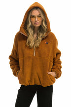 Classic TEDDY UNISEX HOODED HALF ZIP JACKET - WHISKEY
