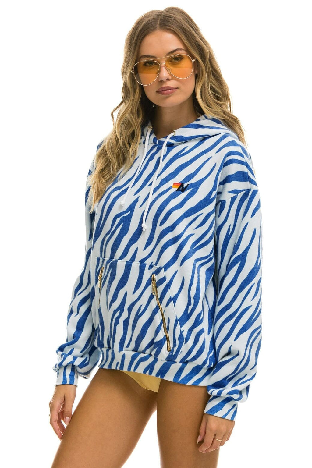 Classic TIGER RELAXED PULLOVER HOODIE WITH ZIPPER POCKETS - BLUE TIGER