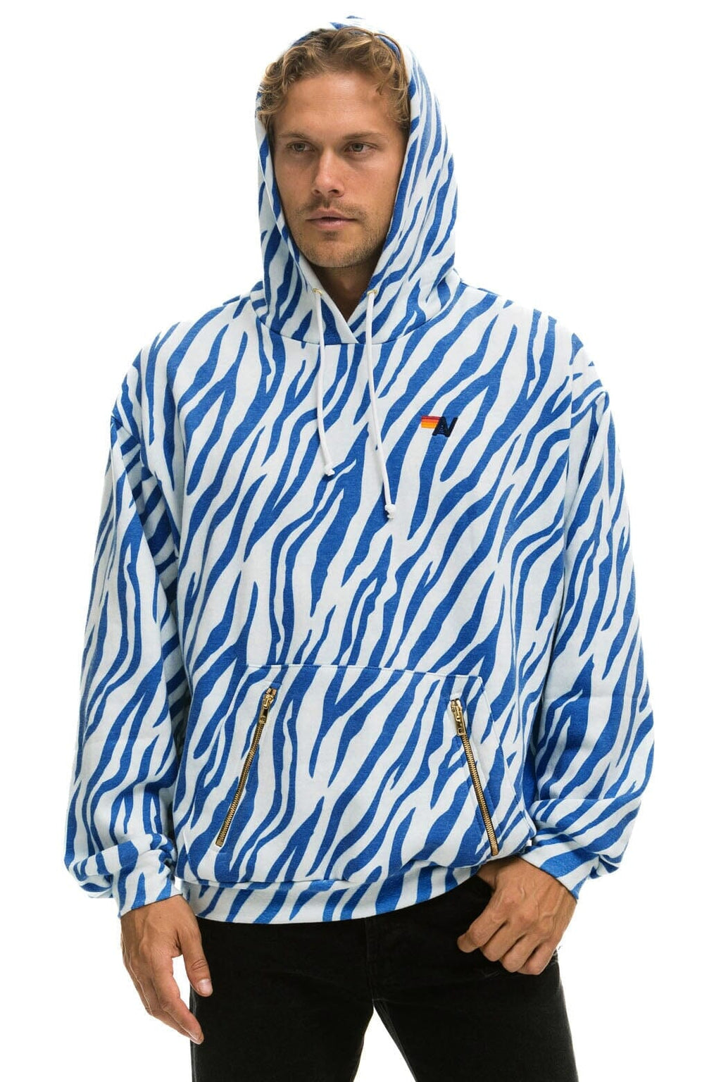 Classic TIGER RELAXED PULLOVER HOODIE WITH ZIPPER POCKETS - BLUE TIGER