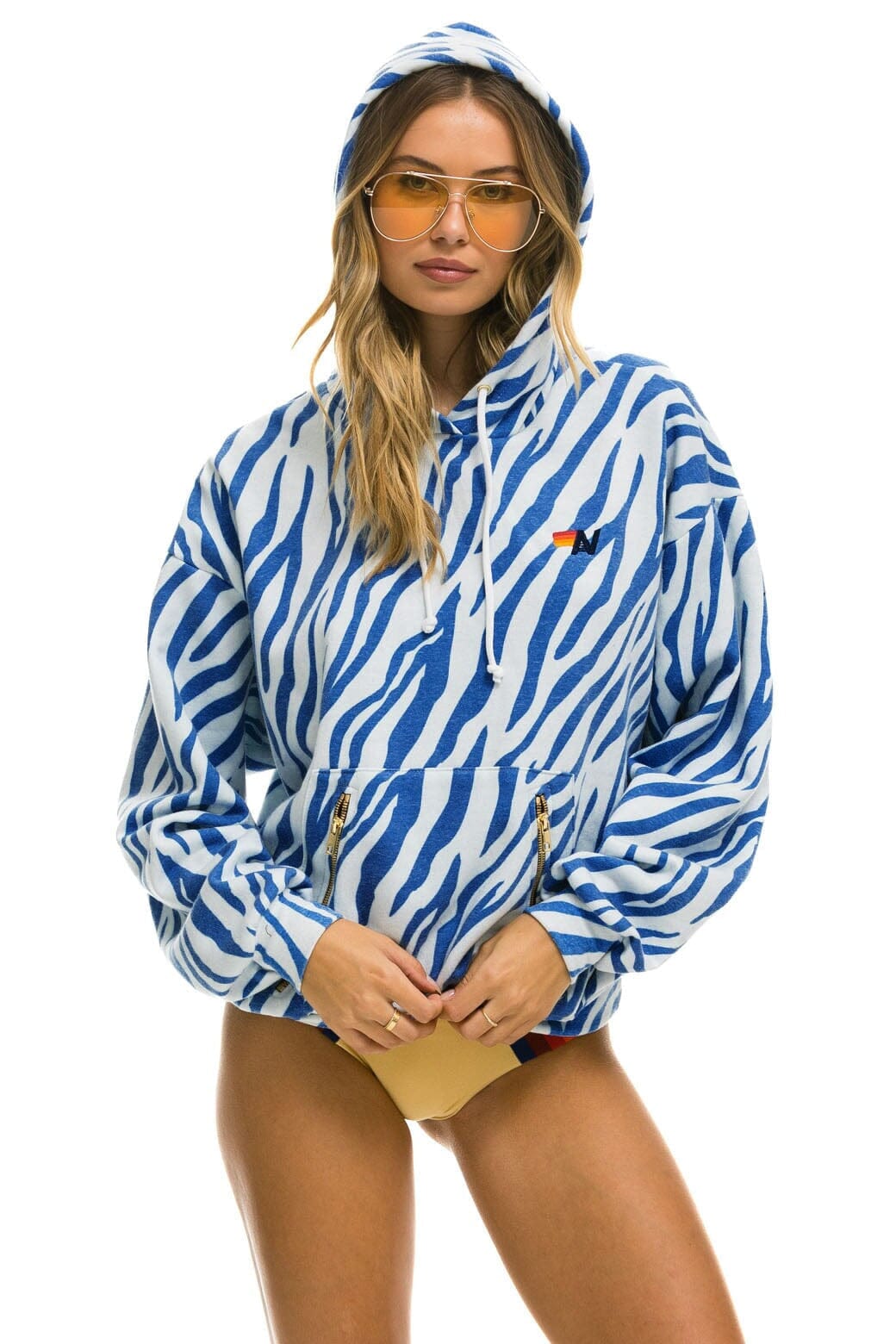 Classic TIGER RELAXED PULLOVER HOODIE WITH ZIPPER POCKETS - BLUE TIGER