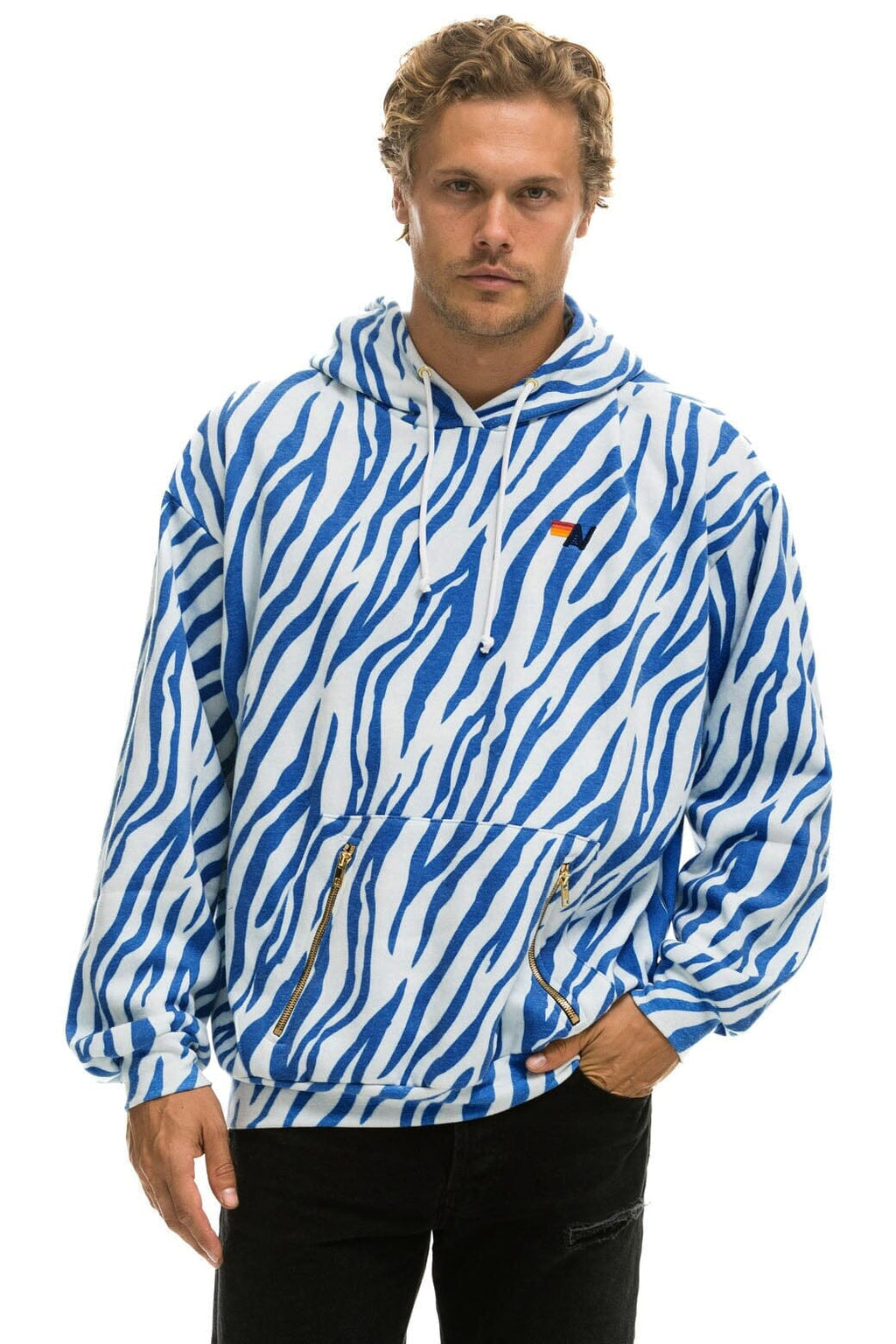 Classic TIGER RELAXED PULLOVER HOODIE WITH ZIPPER POCKETS - BLUE TIGER