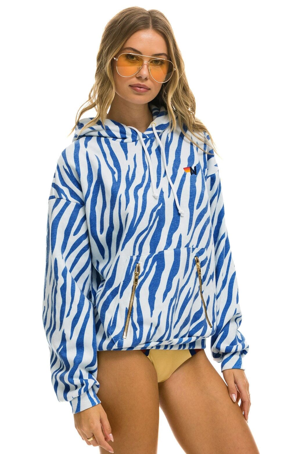 Classic TIGER RELAXED PULLOVER HOODIE WITH ZIPPER POCKETS - BLUE TIGER