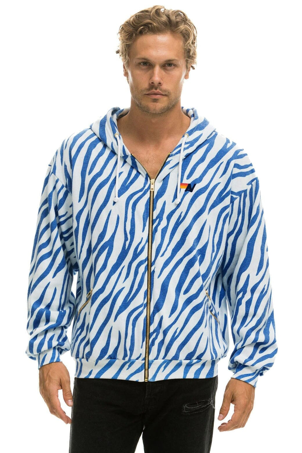 Classic TIGER RELAXED ZIP HOODIE WITH POCKETS - BLUE TIGER