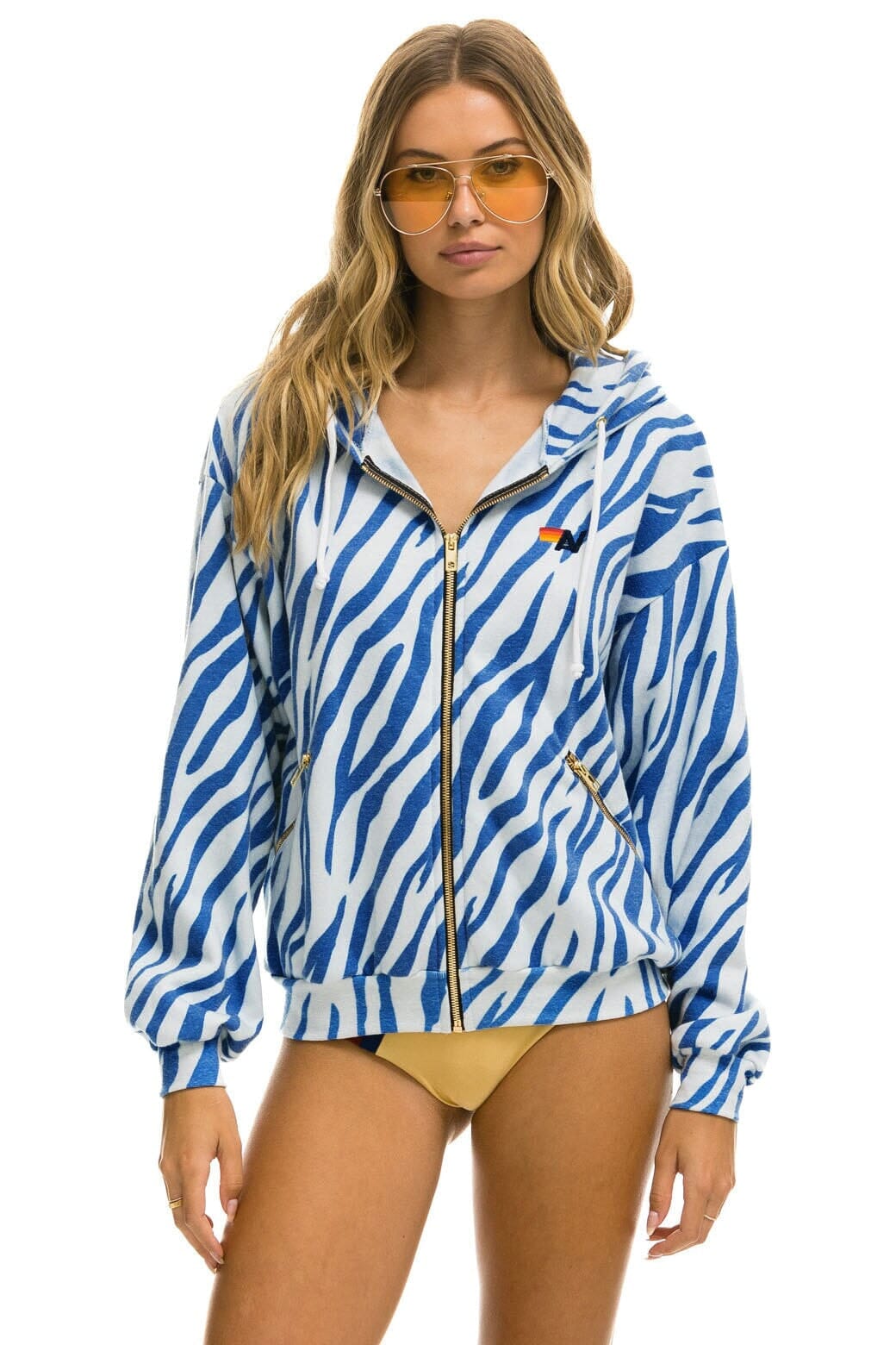 Classic TIGER RELAXED ZIP HOODIE WITH POCKETS - BLUE TIGER