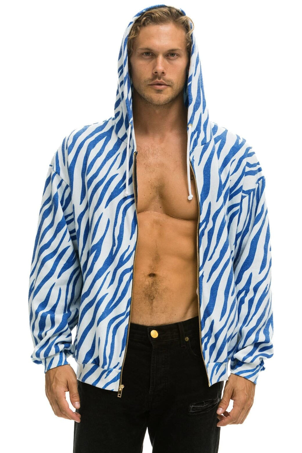 Classic TIGER RELAXED ZIP HOODIE WITH POCKETS - BLUE TIGER