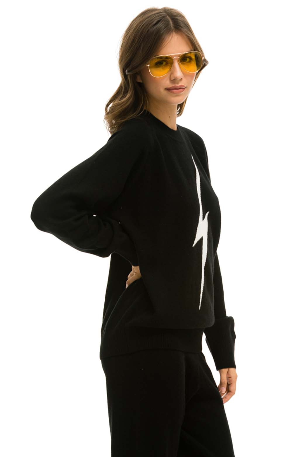 Classic UNISEX BOLT CASHMERE LIGHT SWEATER - BLACK WHITE BOLT