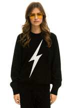 Classic UNISEX BOLT CASHMERE LIGHT SWEATER - BLACK WHITE BOLT