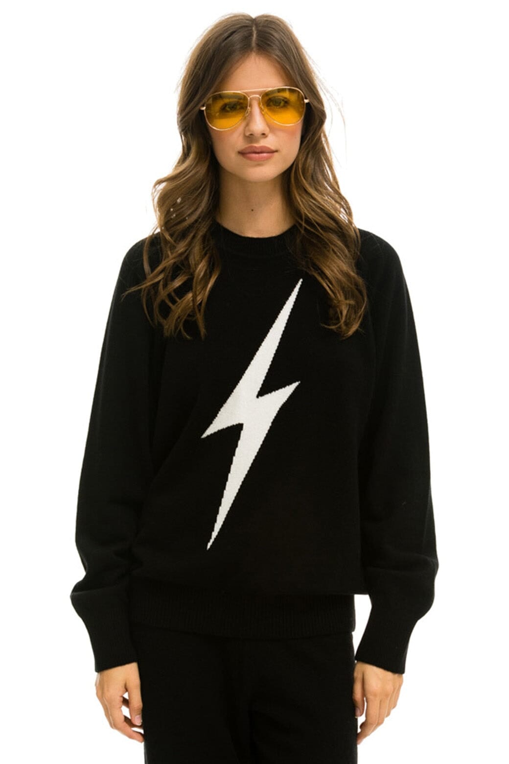 Classic UNISEX BOLT CASHMERE LIGHT SWEATER - BLACK WHITE BOLT