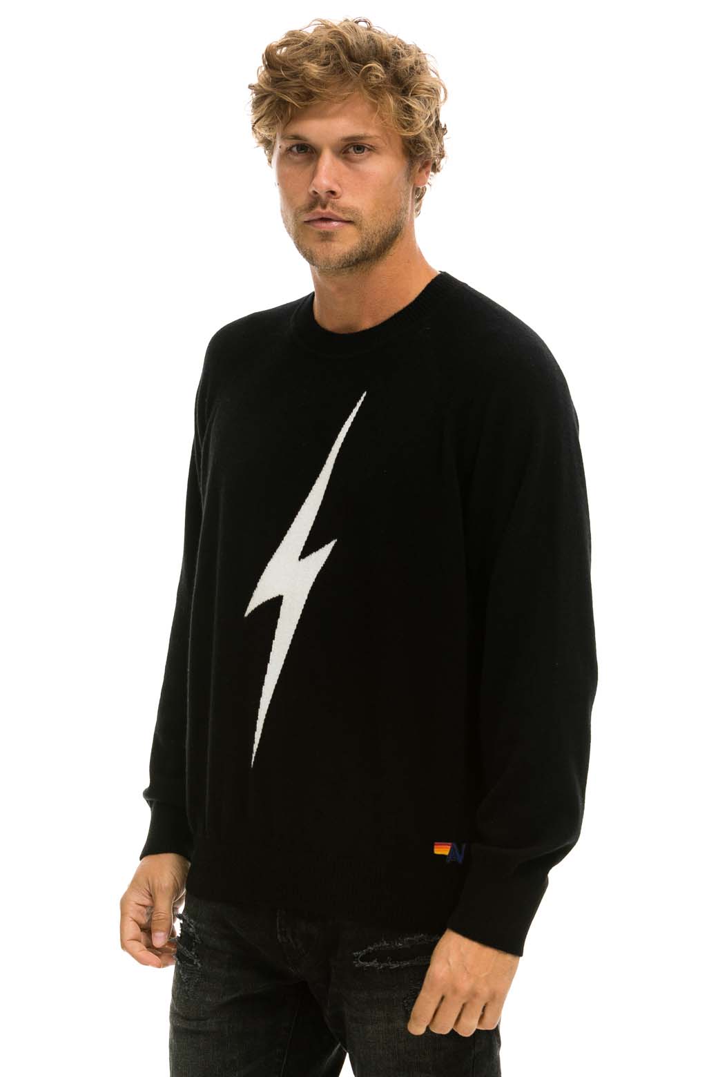 Classic UNISEX BOLT CASHMERE LIGHT SWEATER - BLACK WHITE BOLT