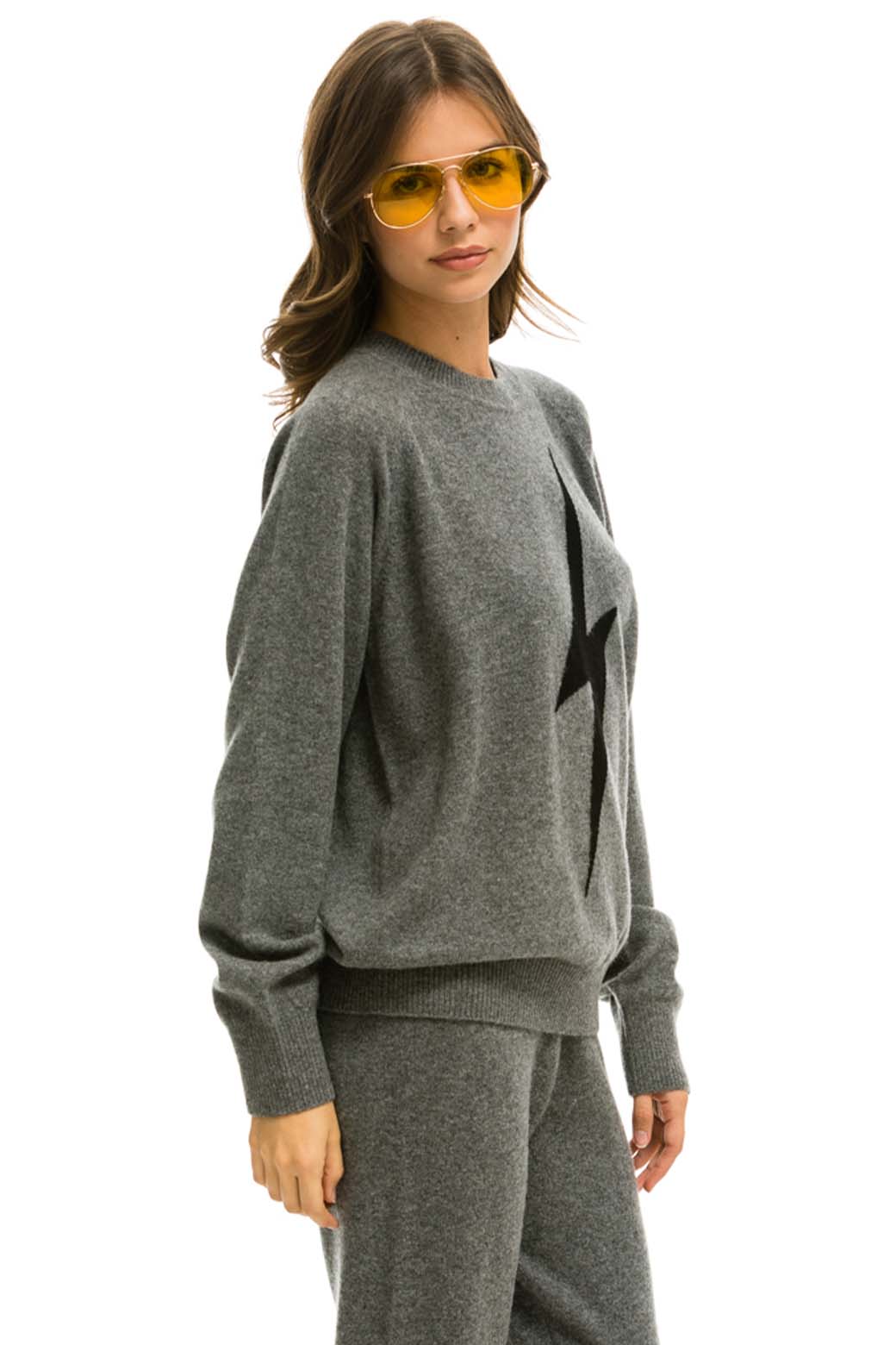 Classic UNISEX BOLT CASHMERE LIGHT SWEATER - DEEP HEATHER BLACK BOLT