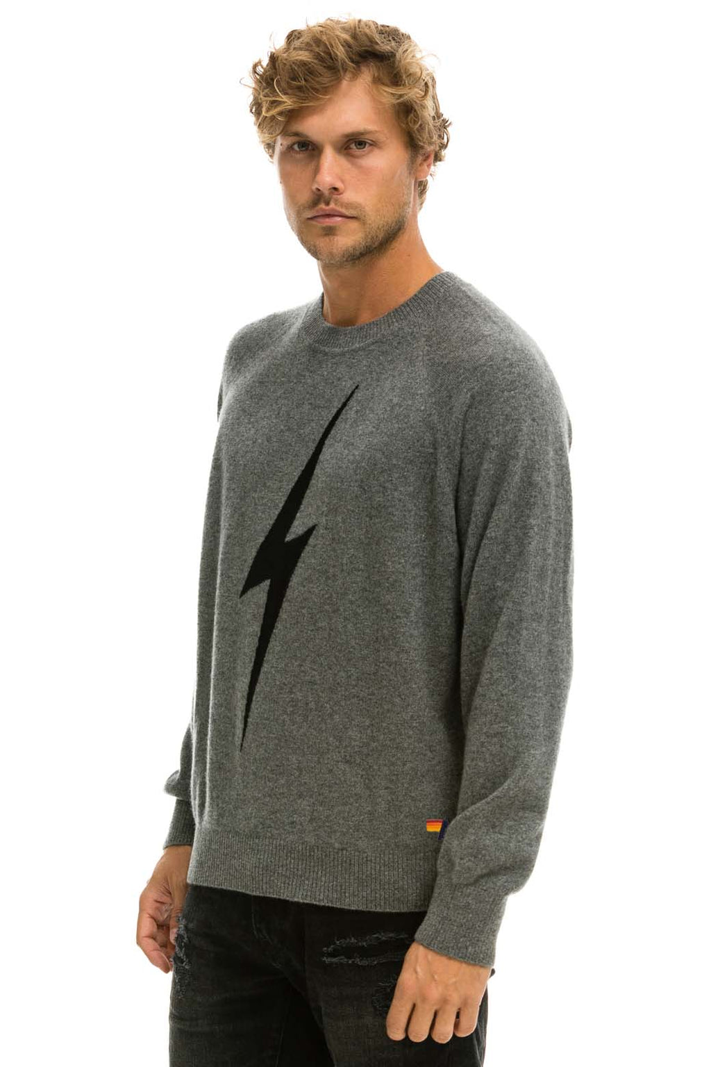 Classic UNISEX BOLT CASHMERE LIGHT SWEATER - DEEP HEATHER BLACK BOLT