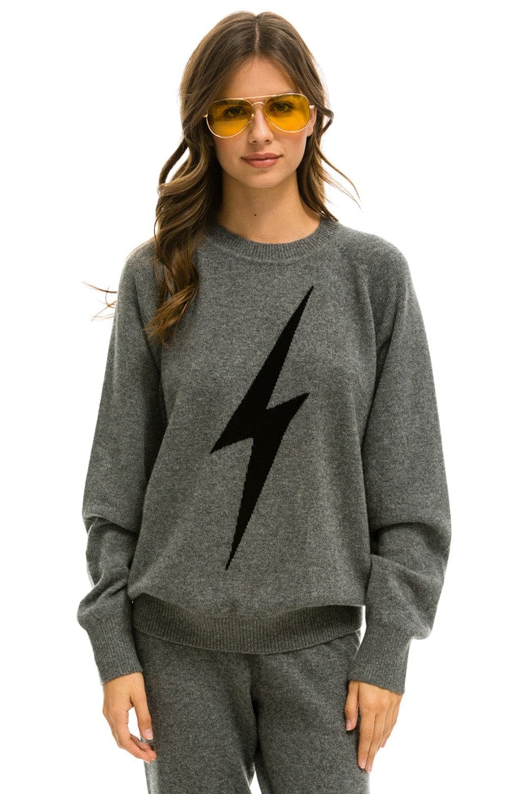 Classic UNISEX BOLT CASHMERE LIGHT SWEATER - DEEP HEATHER BLACK BOLT