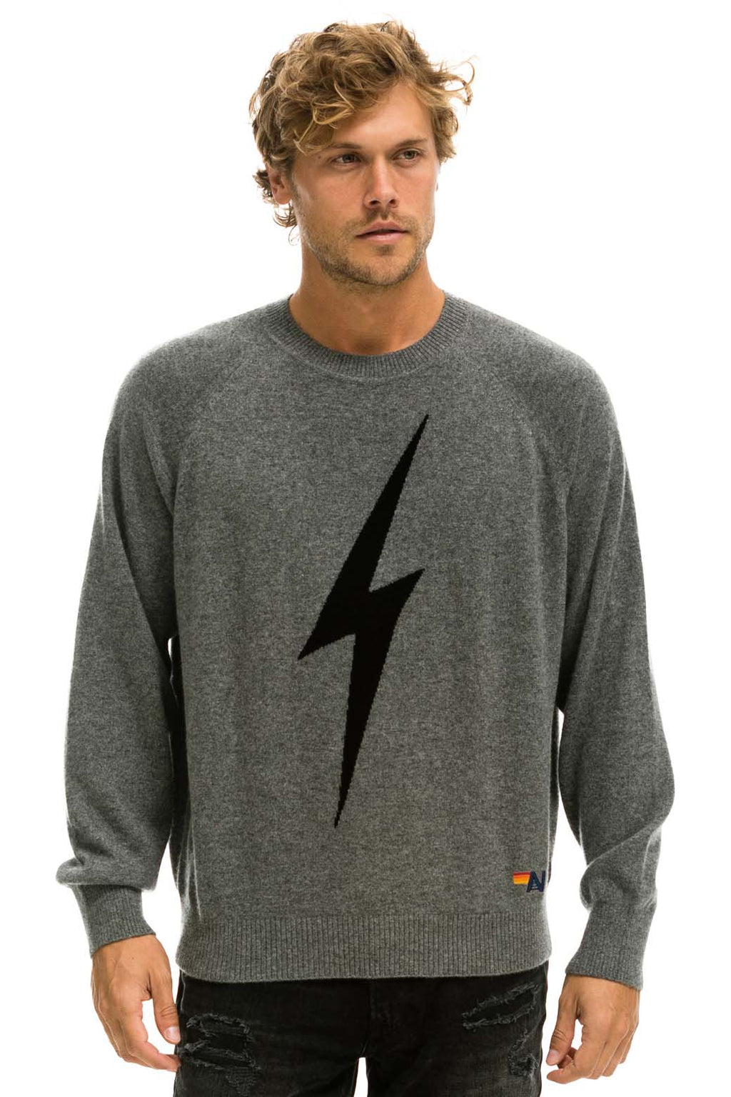 Classic UNISEX BOLT CASHMERE LIGHT SWEATER - DEEP HEATHER BLACK BOLT