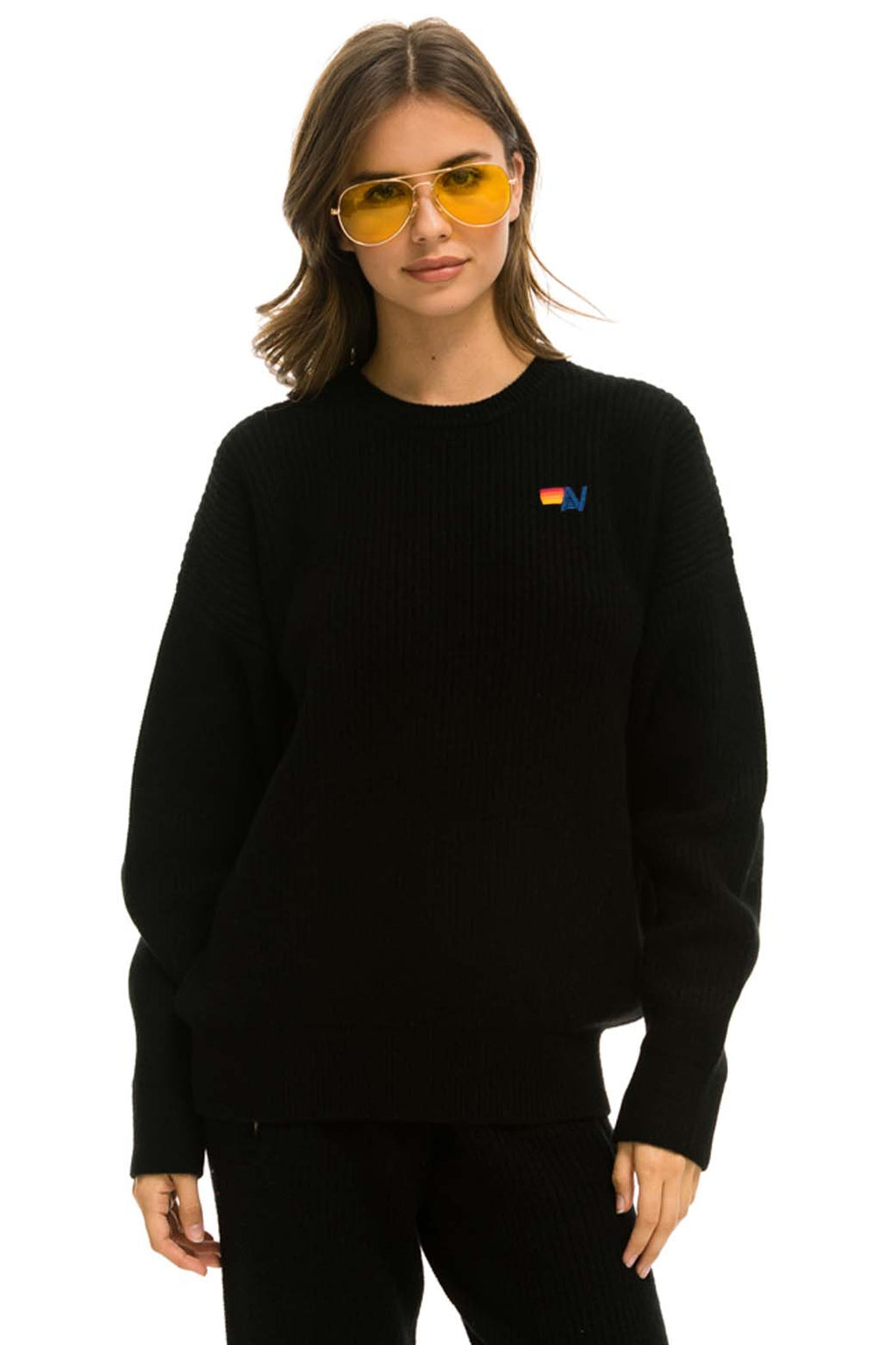 Classic VINTAGE CABIN UNISEX CASHMERE SWEATER - BLACK