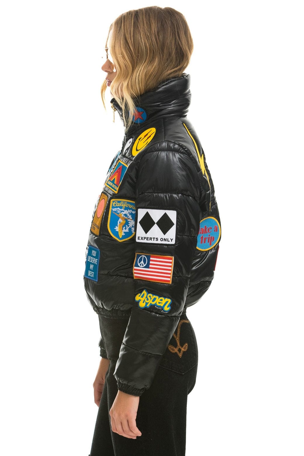 Classic VINTAGE PATCH APRES PUFFER JACKET - BLACK GLOSSY