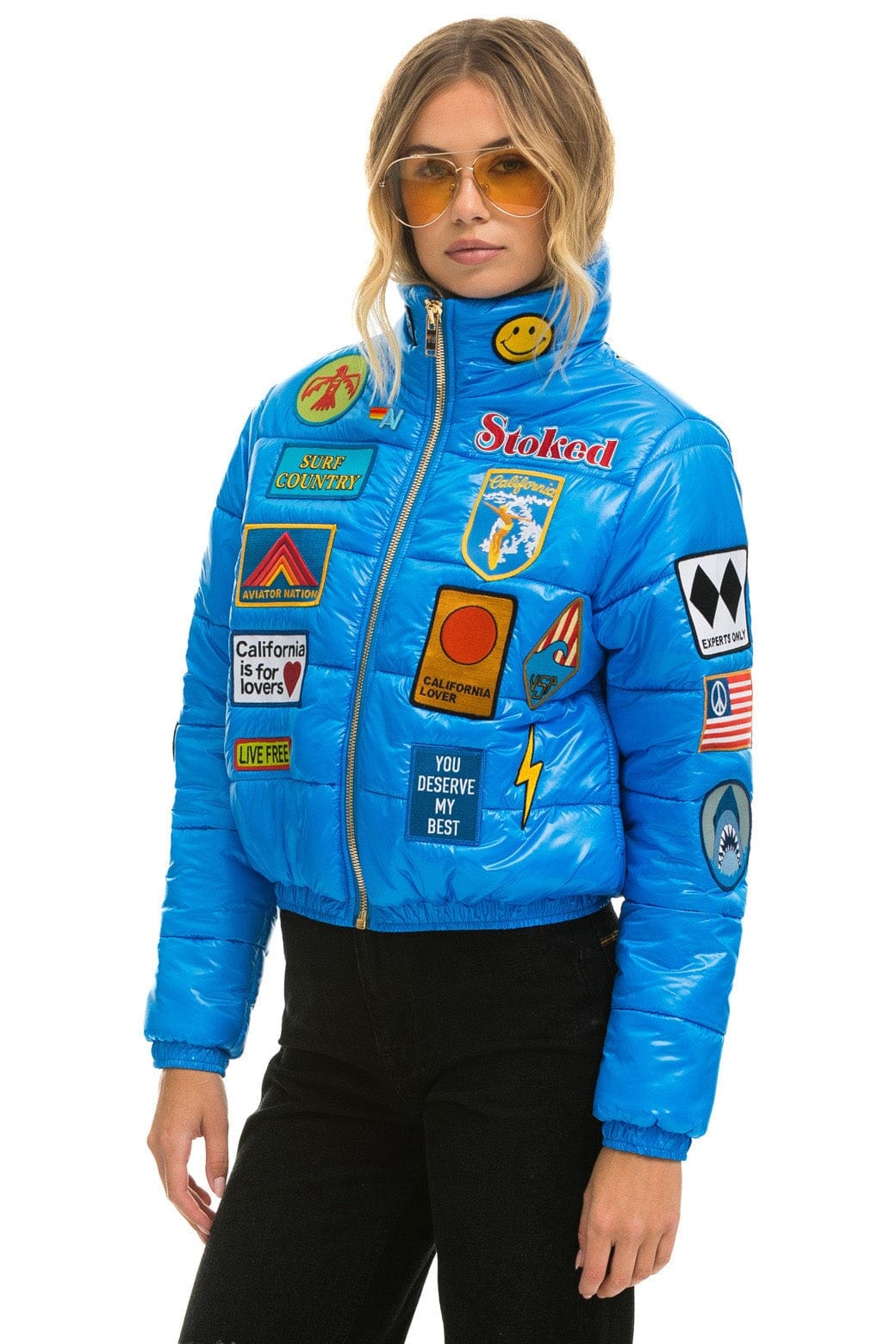 Classic VINTAGE PATCH APRES PUFFER JACKET - BLUE CINA GLOSSY