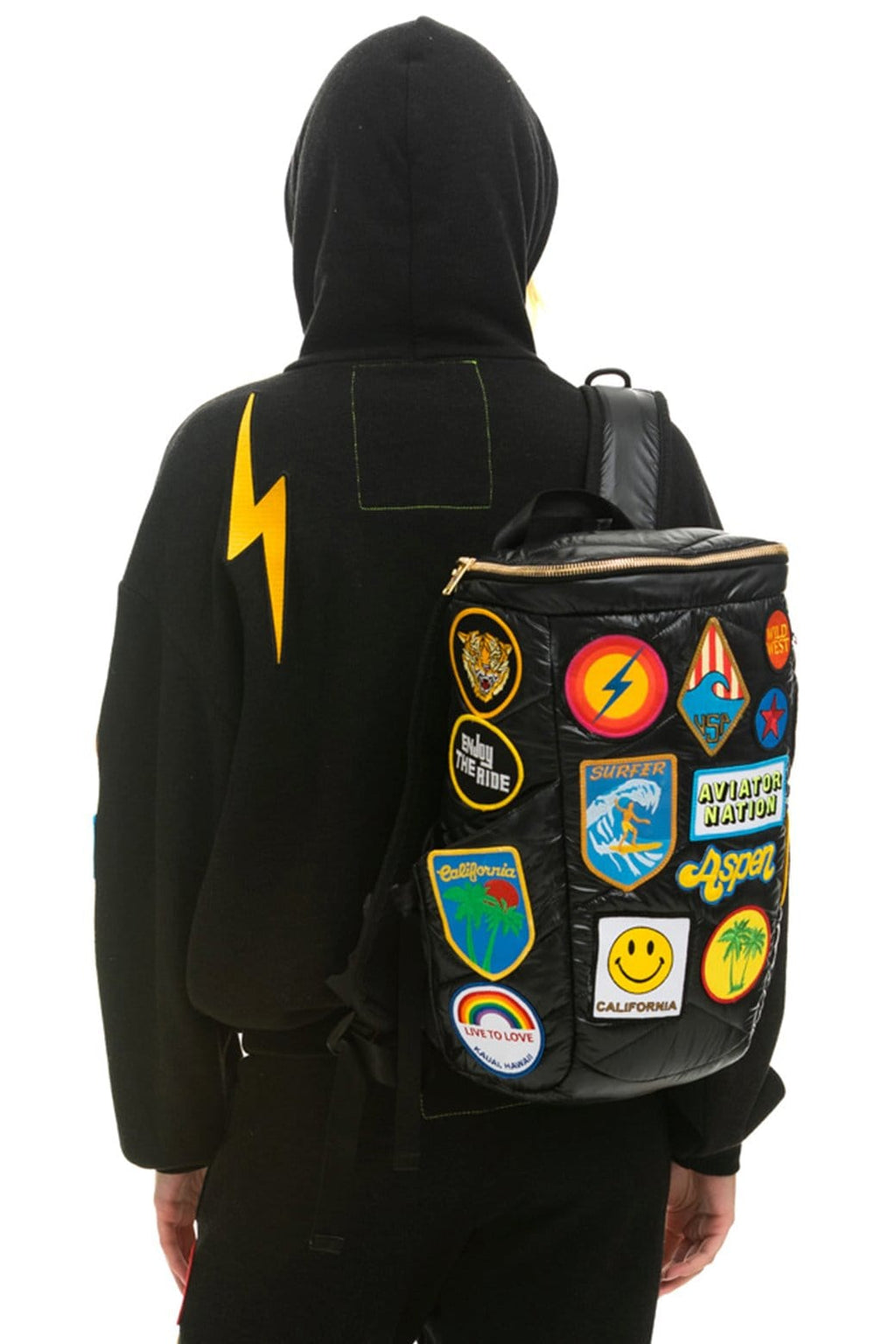 Classic VINTAGE PATCH PUFFER BACKPACK - BLACK GLOSSY