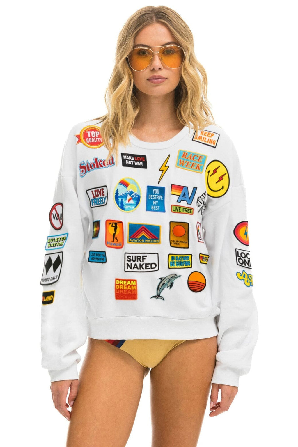 Classic VINTAGE PATCH RELAXED CREW SWEATSHIRT - WHITE