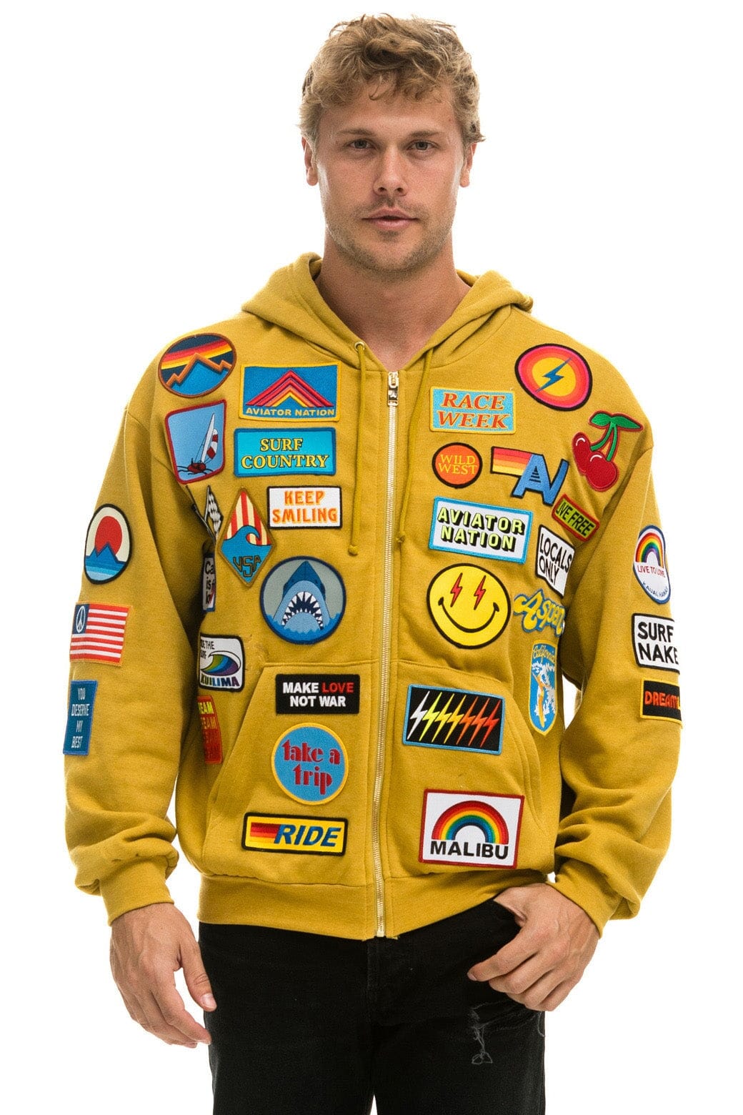 Classic VINTAGE PATCH ZIP HOODIE RELAXED - KHAKI