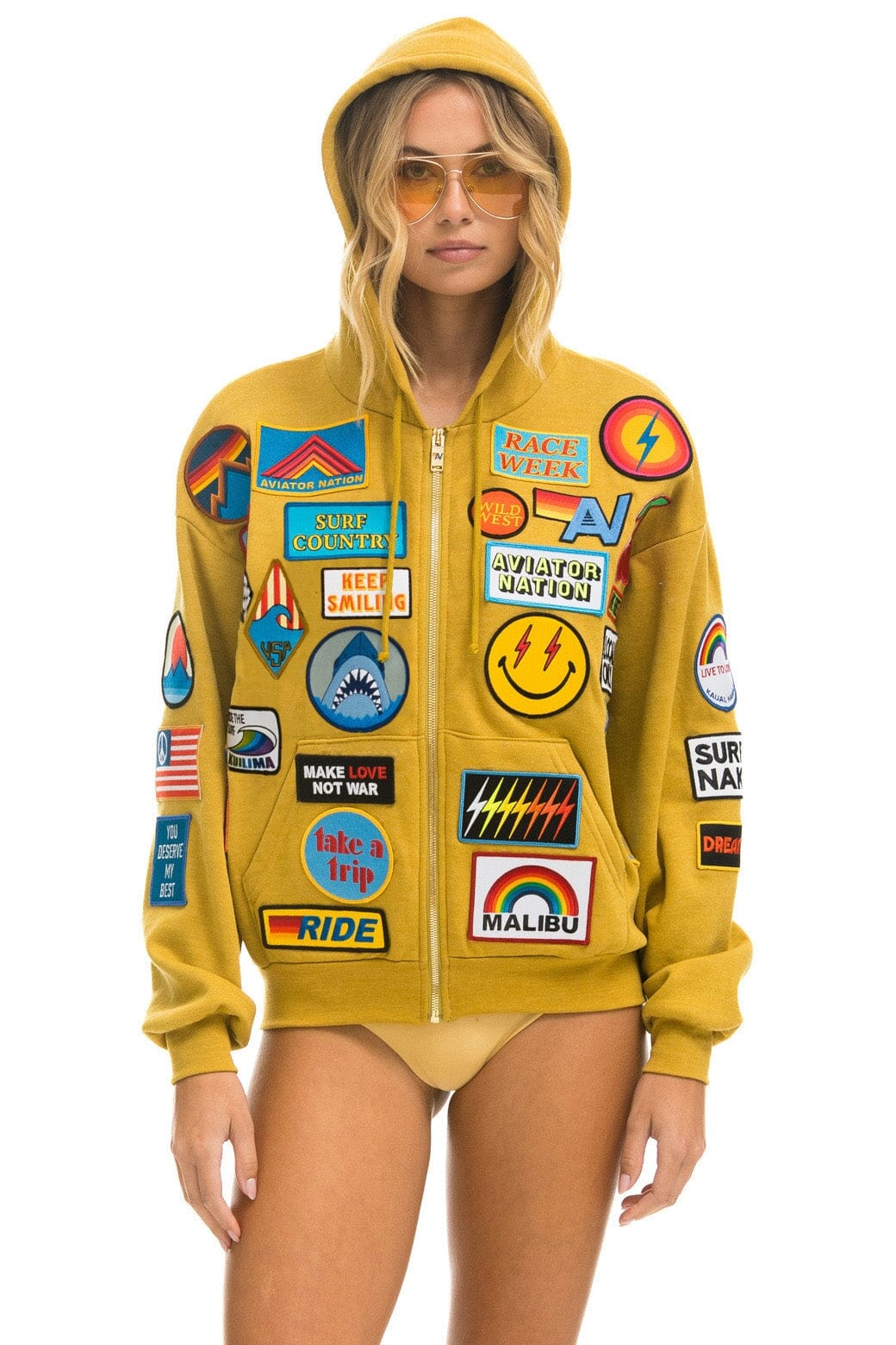 Classic VINTAGE PATCH ZIP HOODIE RELAXED - KHAKI