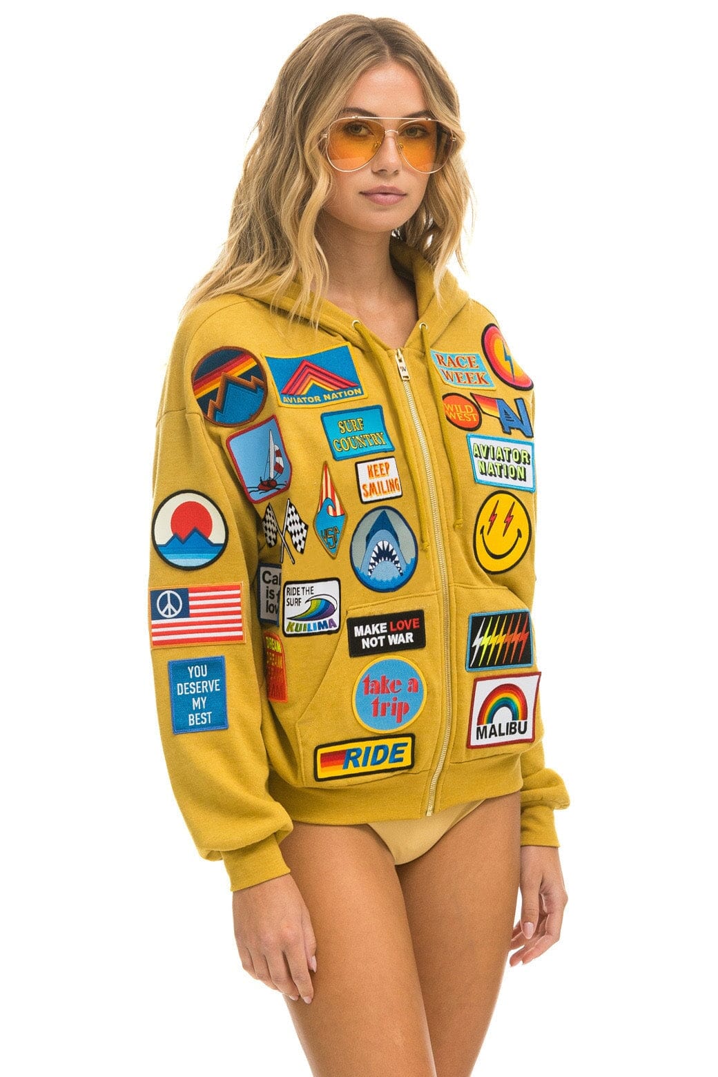 Classic VINTAGE PATCH ZIP HOODIE RELAXED - KHAKI