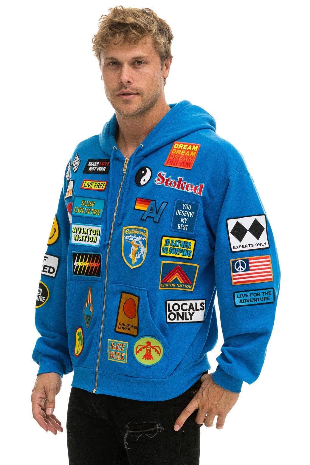 Classic VINTAGE PATCH ZIP HOODIE RELAXED - OCEAN