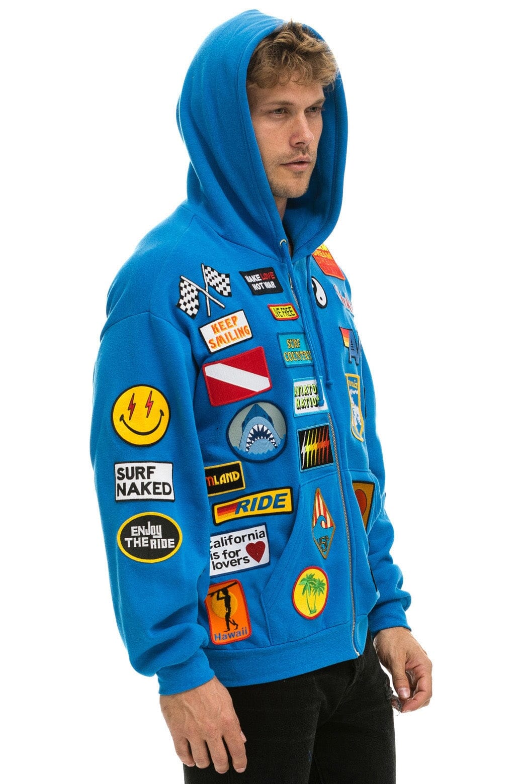 Classic VINTAGE PATCH ZIP HOODIE RELAXED - OCEAN
