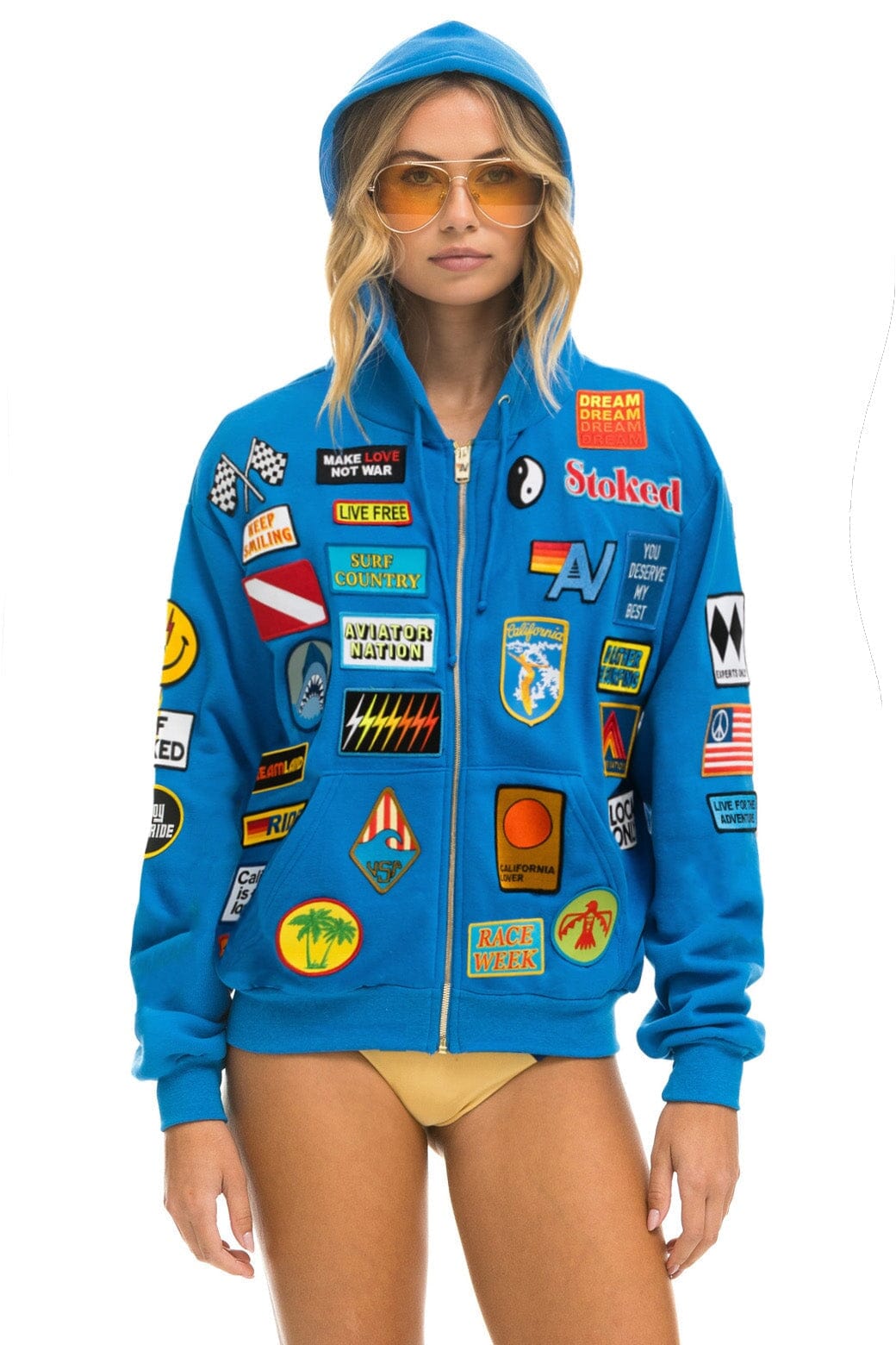 Classic VINTAGE PATCH ZIP HOODIE RELAXED - OCEAN