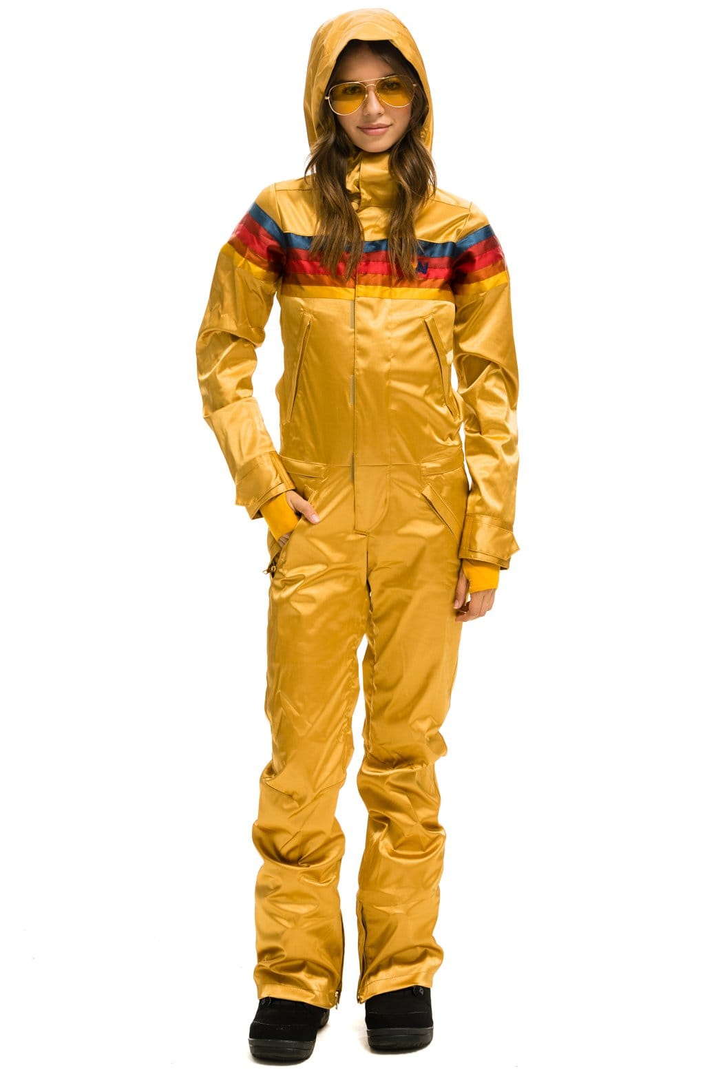 Classic WOMENS 5 STRIPE SATIN POWDER SUIT - CHAMPAGNE