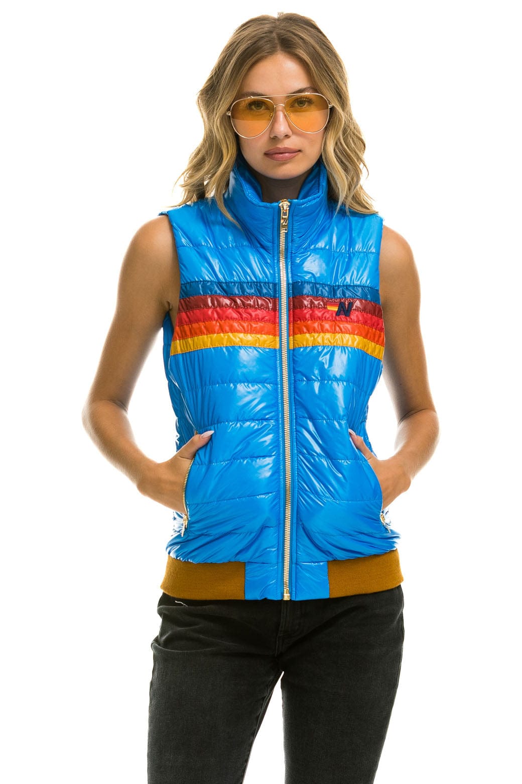 Classic WOMENS 5 STRIPE VEST - GLOSSY BLUE CINA