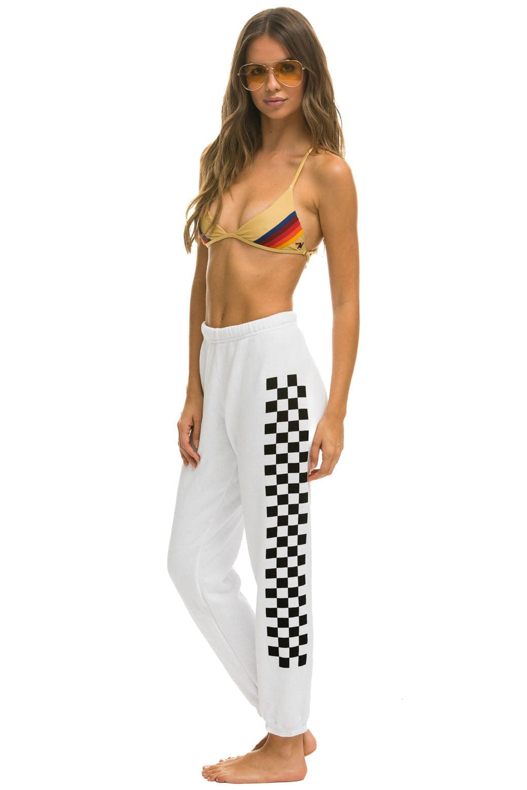 Classic CHECK LEG SWEATPANTS - WHITE