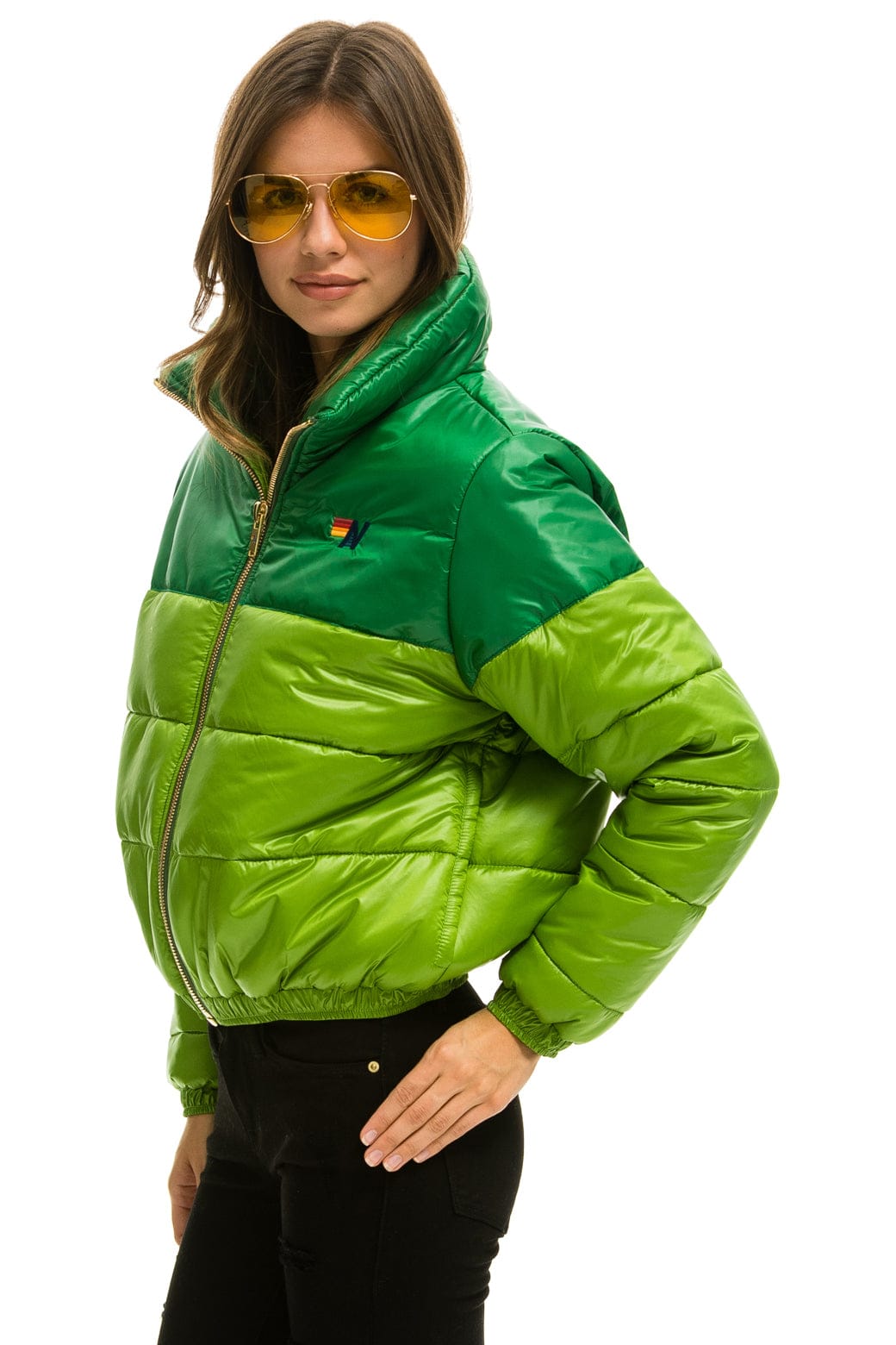 Classic COLOR BLOCK HALF AND HALF APRES PUFFER JACKET - AMAZON GLOSSY