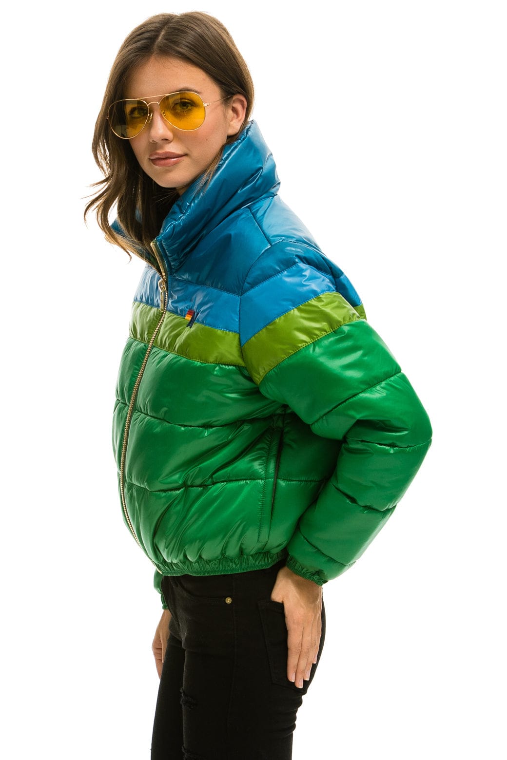 Classic COLOR BLOCK LUXE APRES PUFFER JACKET - AMAZON GLOSSY