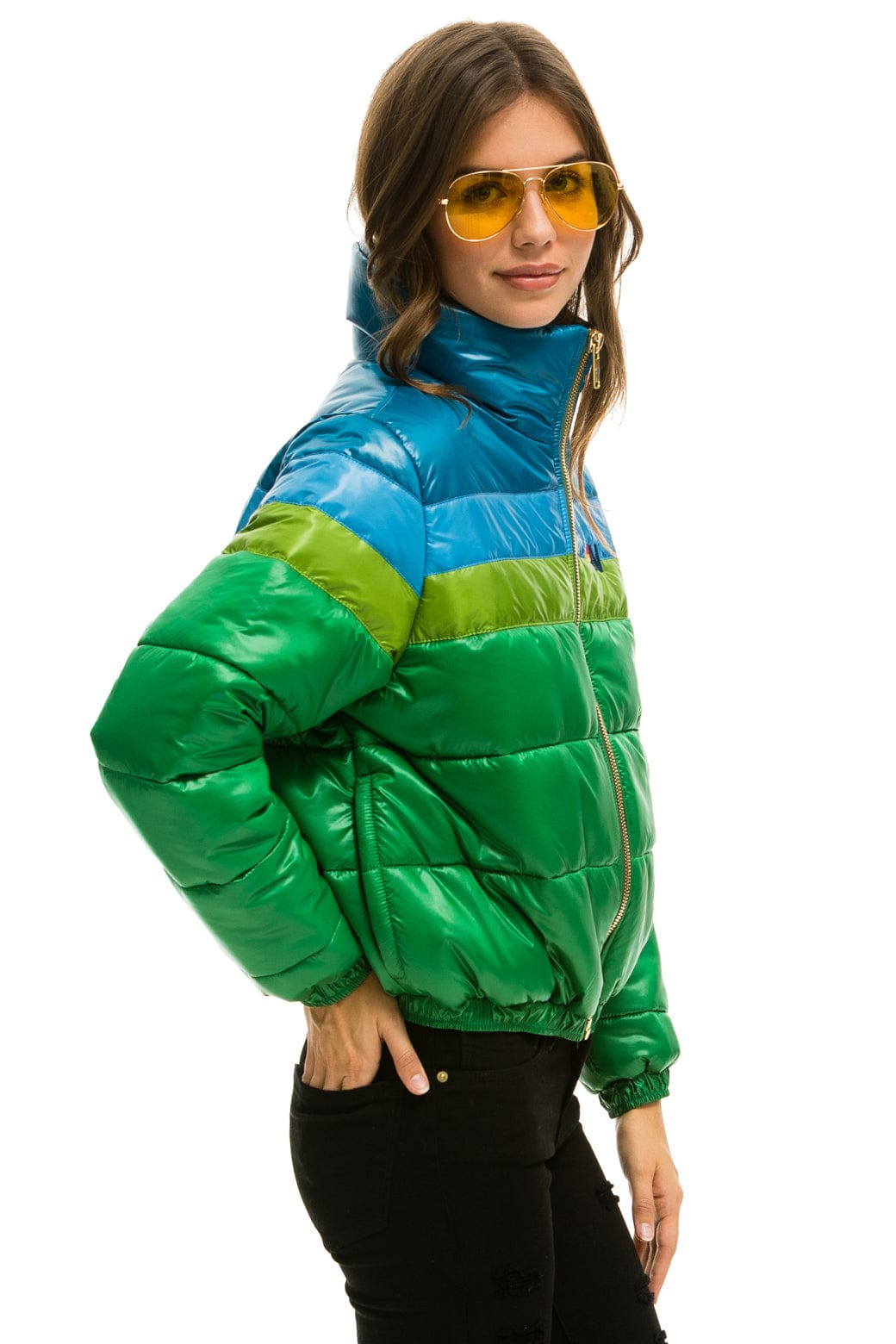 Classic COLOR BLOCK LUXE APRES PUFFER JACKET - AMAZON GLOSSY