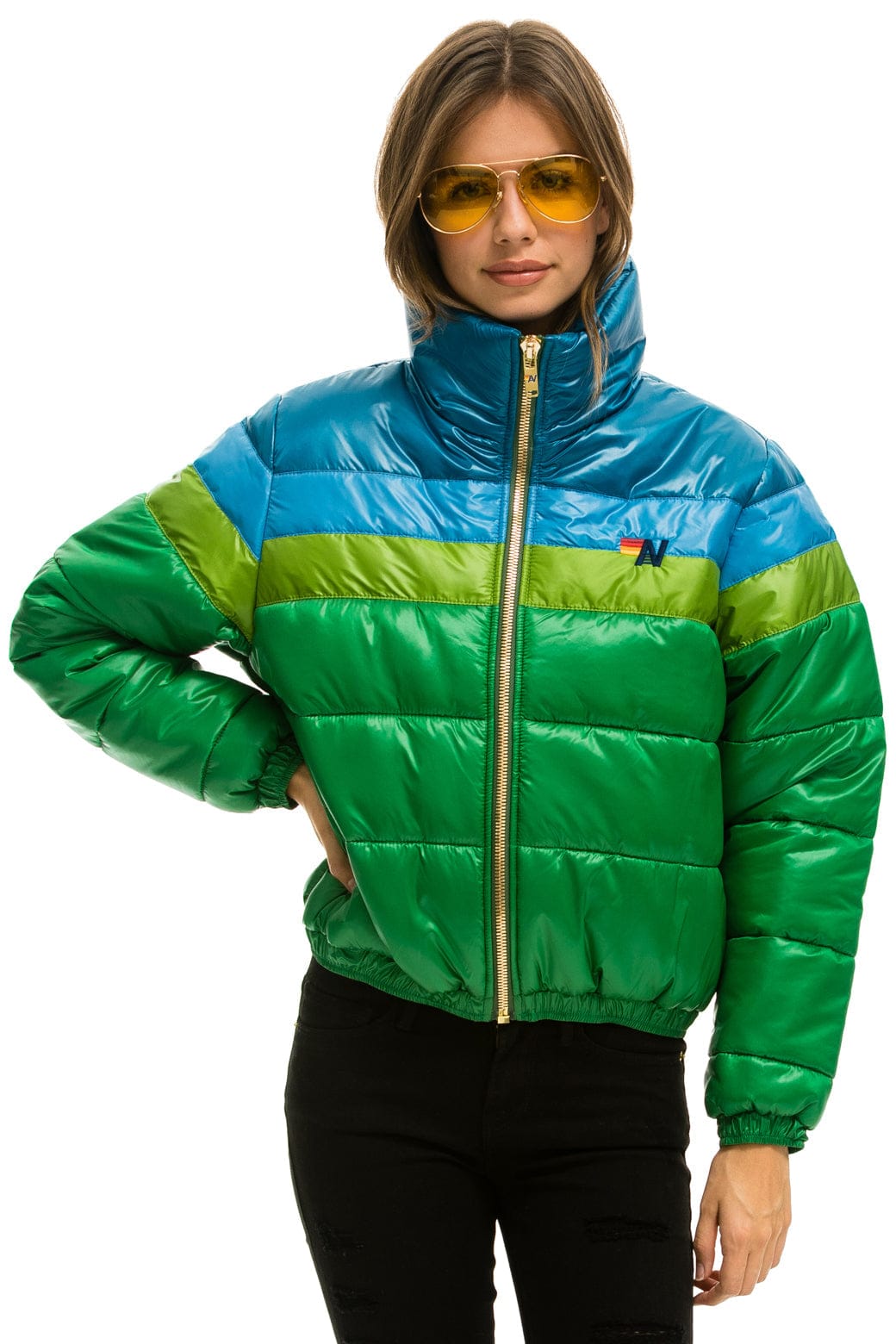Classic COLOR BLOCK LUXE APRES PUFFER JACKET - AMAZON GLOSSY