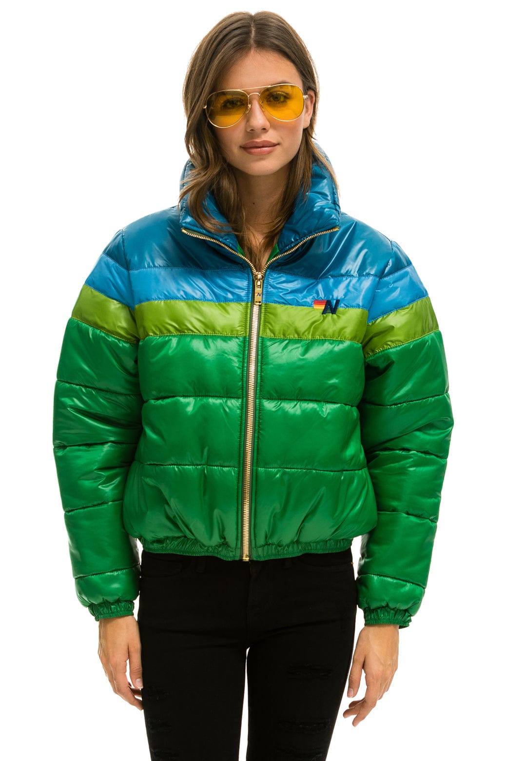 Classic COLOR BLOCK LUXE APRES PUFFER JACKET - AMAZON GLOSSY
