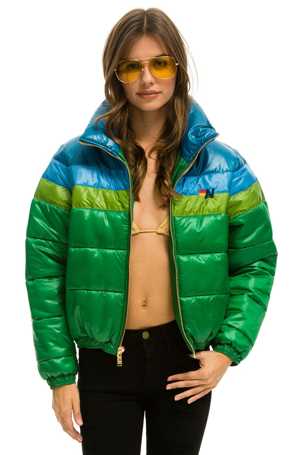 Classic COLOR BLOCK LUXE APRES PUFFER JACKET - AMAZON GLOSSY