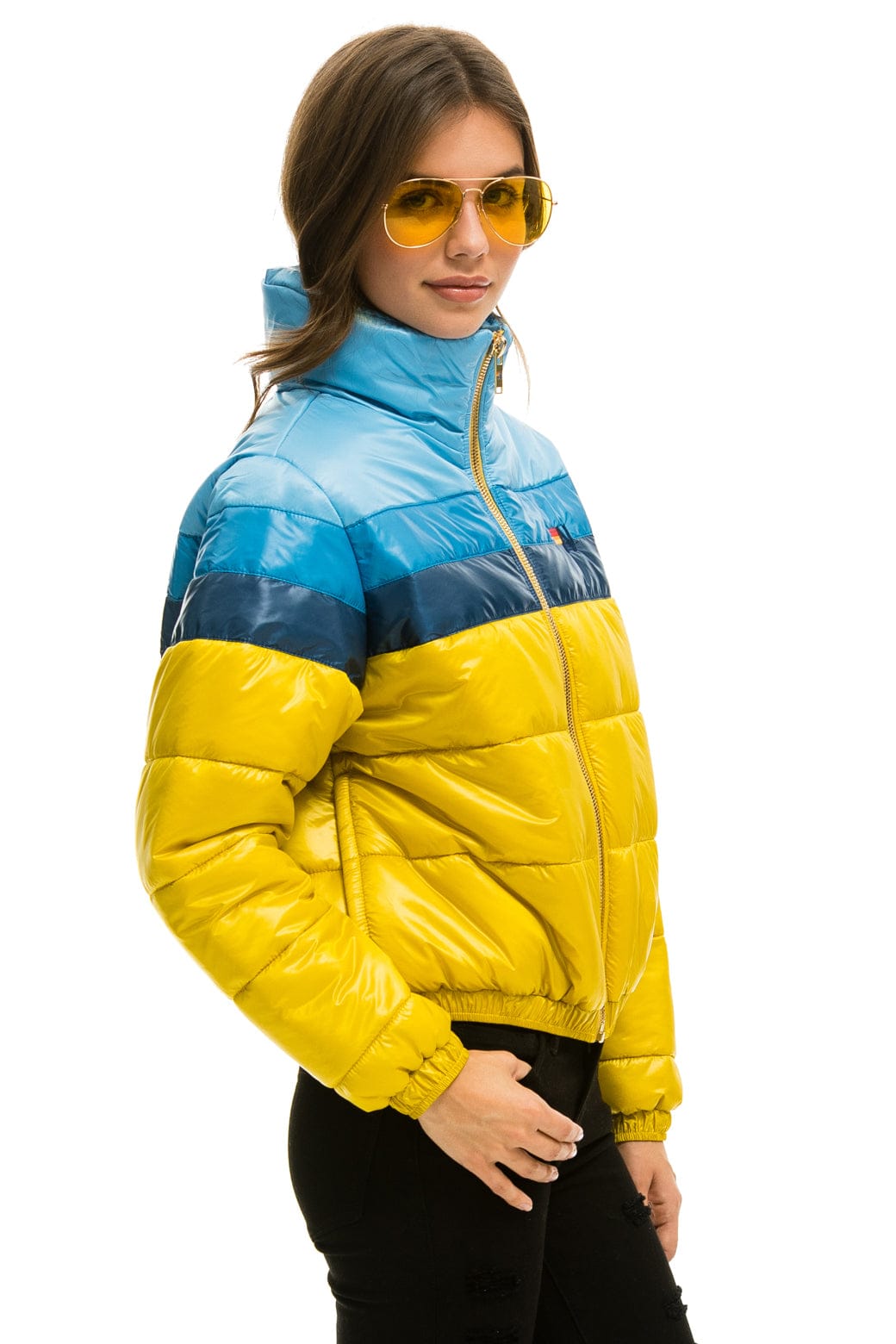 Classic COLOR BLOCK LUXE APRES PUFFER JACKET - HONEY GLOSSY