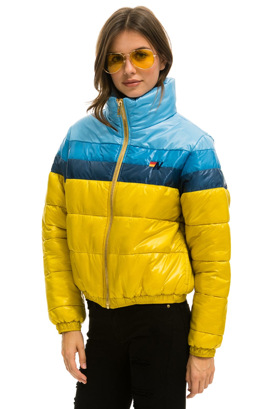 Classic COLOR BLOCK LUXE APRES PUFFER JACKET - HONEY GLOSSY