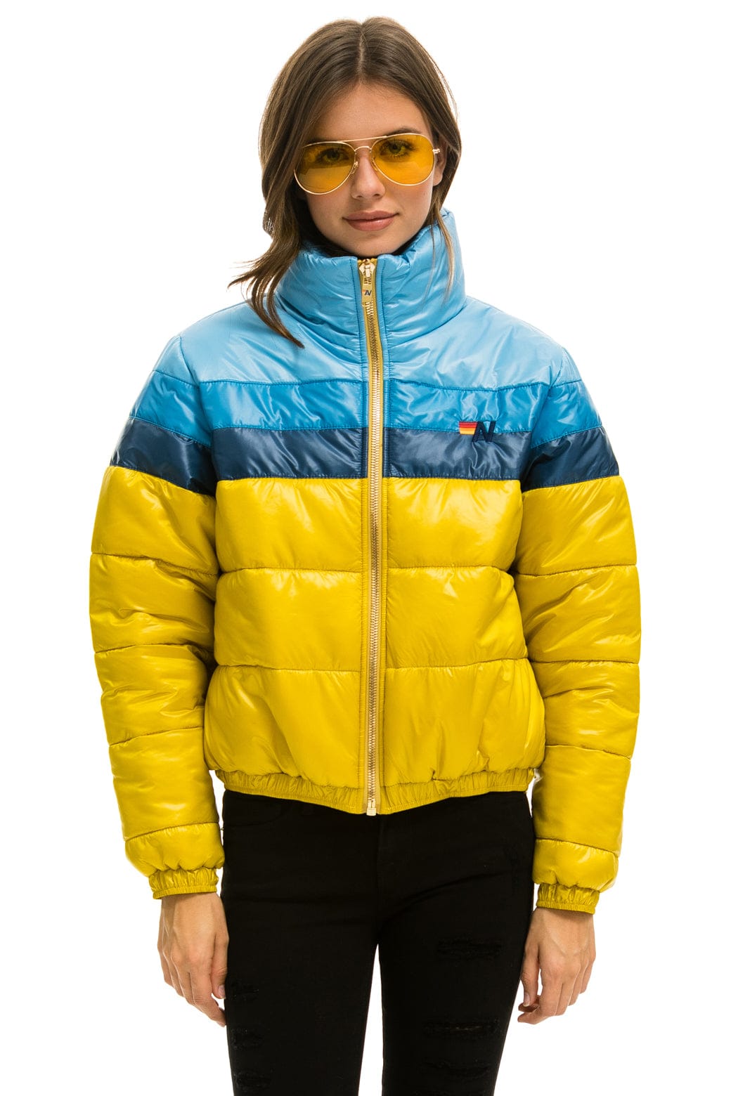 Classic COLOR BLOCK LUXE APRES PUFFER JACKET - HONEY GLOSSY
