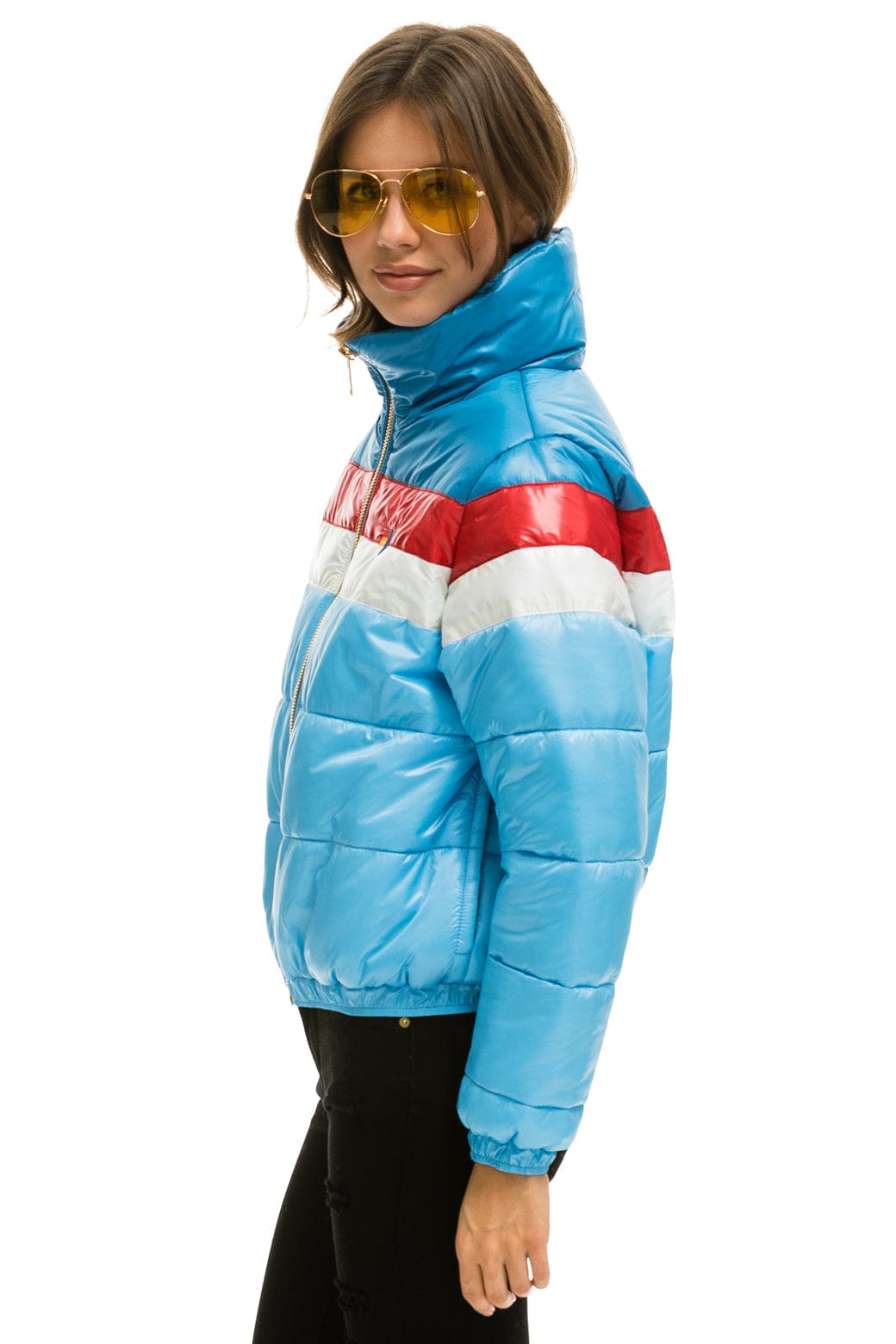 Classic COLOR BLOCK LUXE APRES PUFFER JACKET - SKY GLOSSY