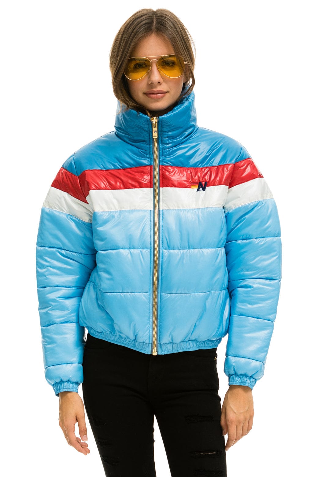Classic COLOR BLOCK LUXE APRES PUFFER JACKET - SKY GLOSSY
