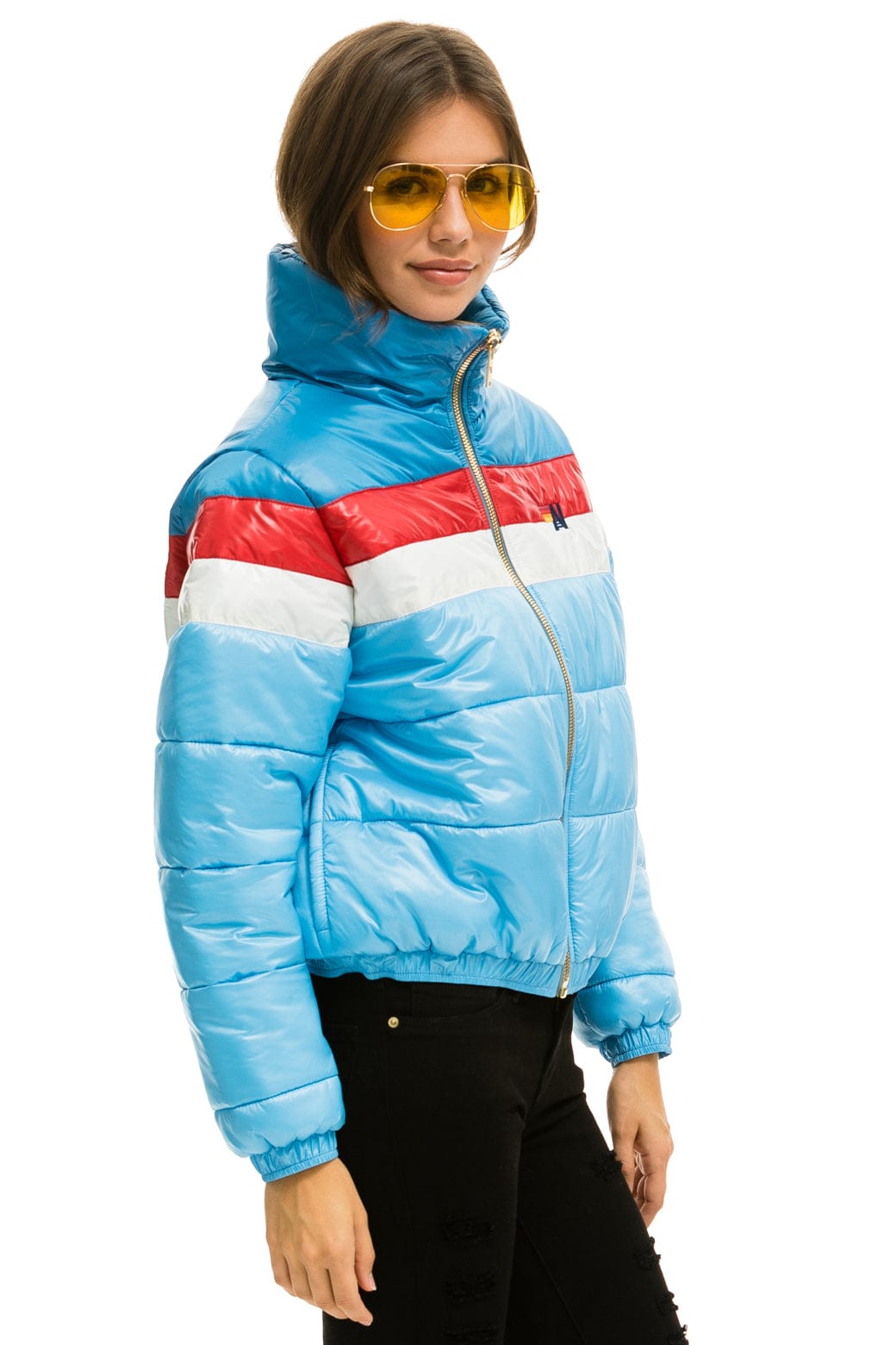 Classic COLOR BLOCK LUXE APRES PUFFER JACKET - SKY GLOSSY