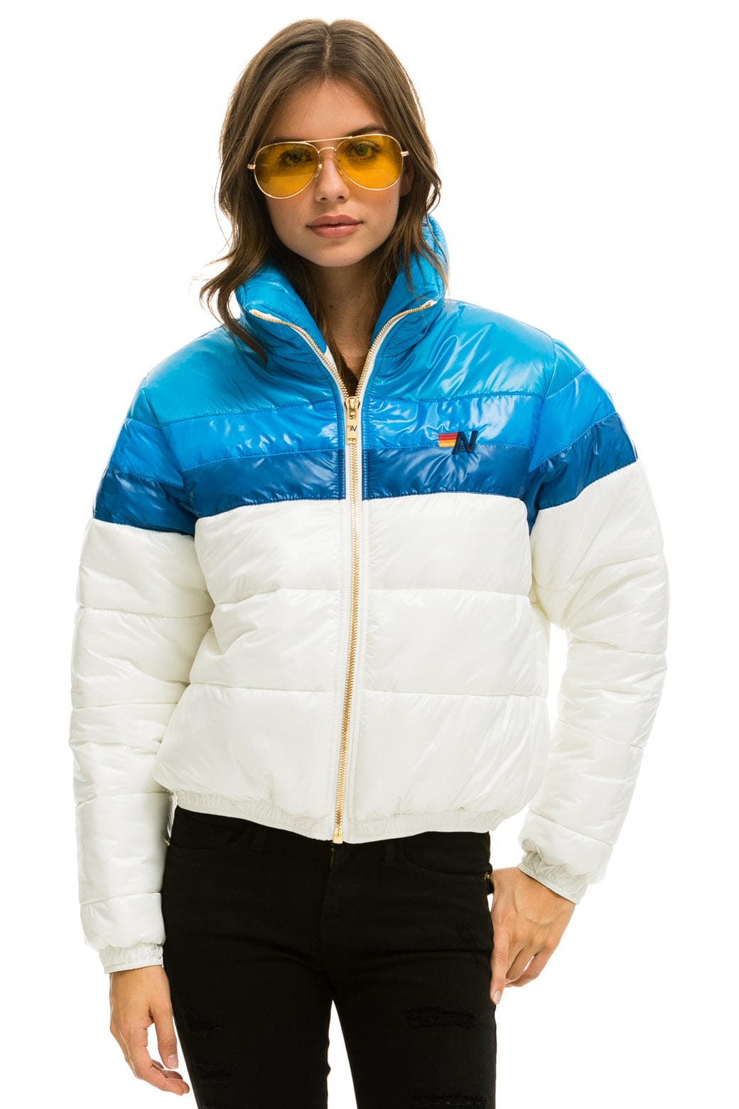 Classic COLOR BLOCK LUXE APRES PUFFER JACKET - GLOSSY WHITE DRESDEN